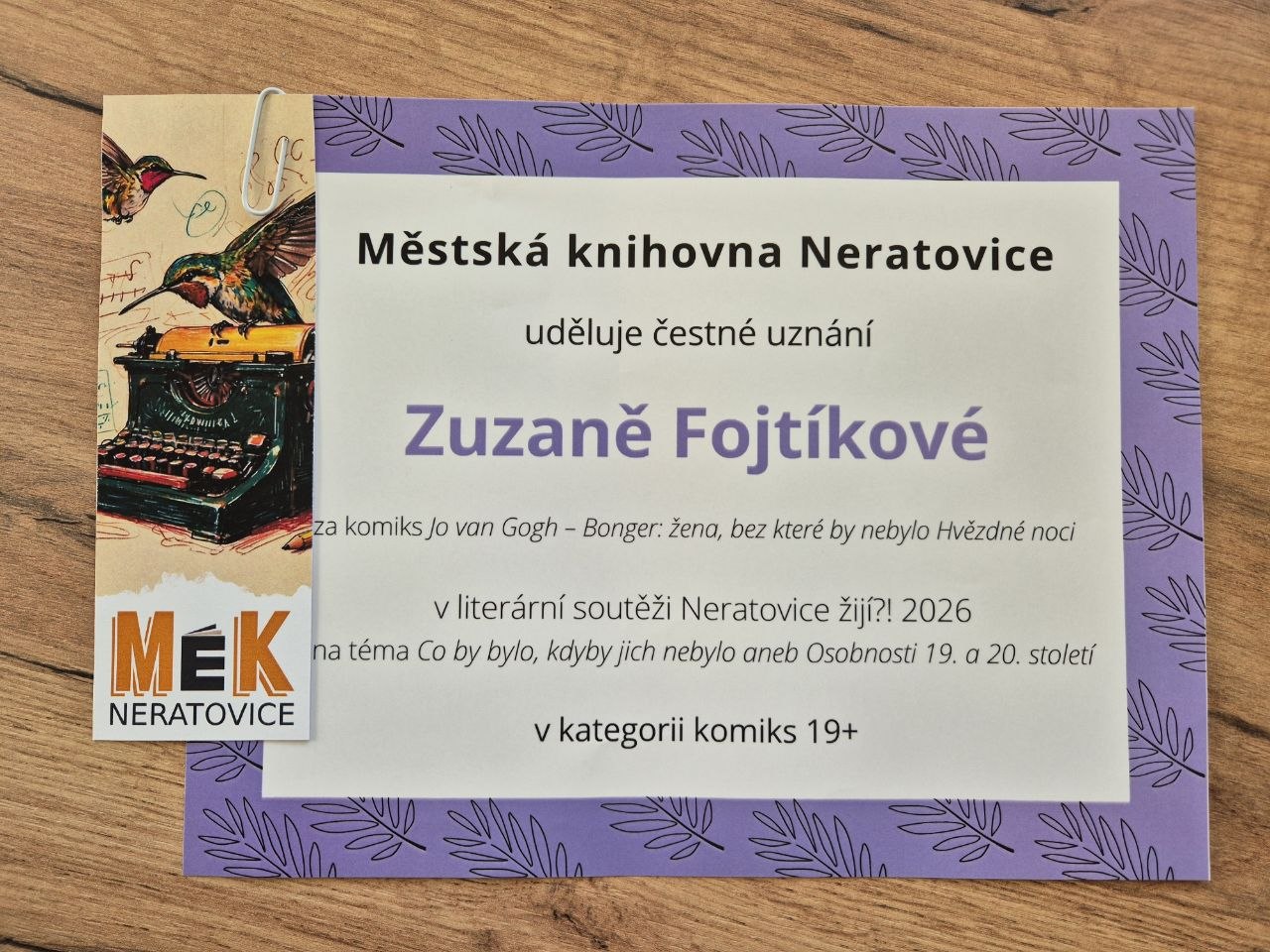 čestné uznání Neratovice komiks